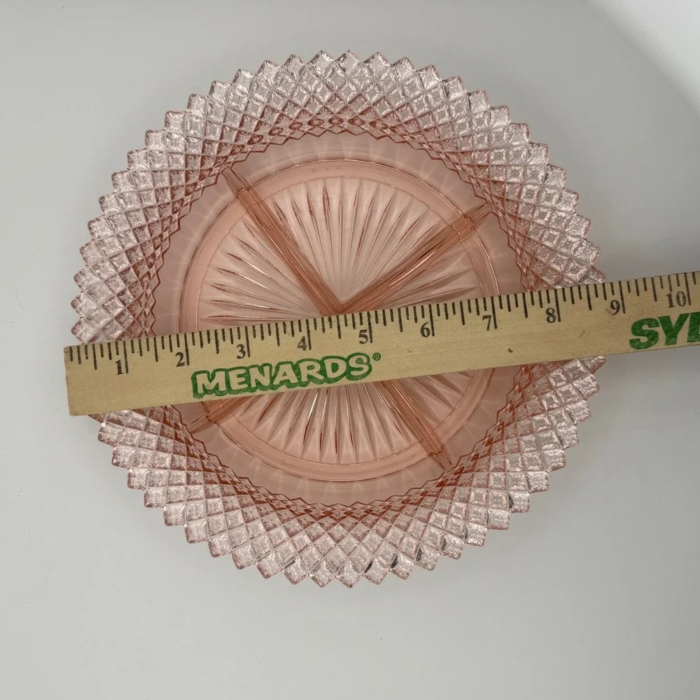 Vintage Pink Depression Glass Divided Relish Dish Diamond Sawtooth Rim 8.75‎